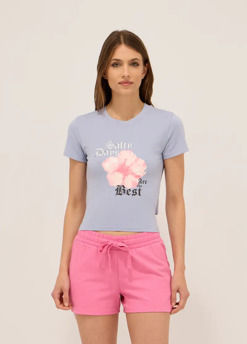 T-shirt In Jersey Di Cotone Stretch Donna, Viola lilla