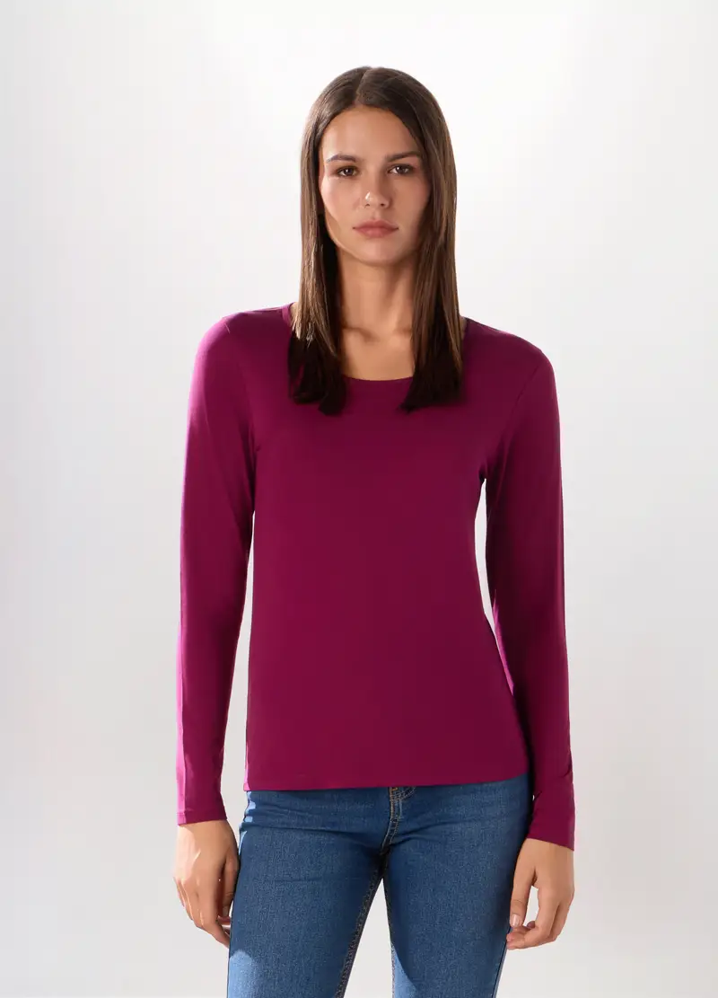 T-shirt In Jersey Di Cotone Stretch Donna, Viola malva