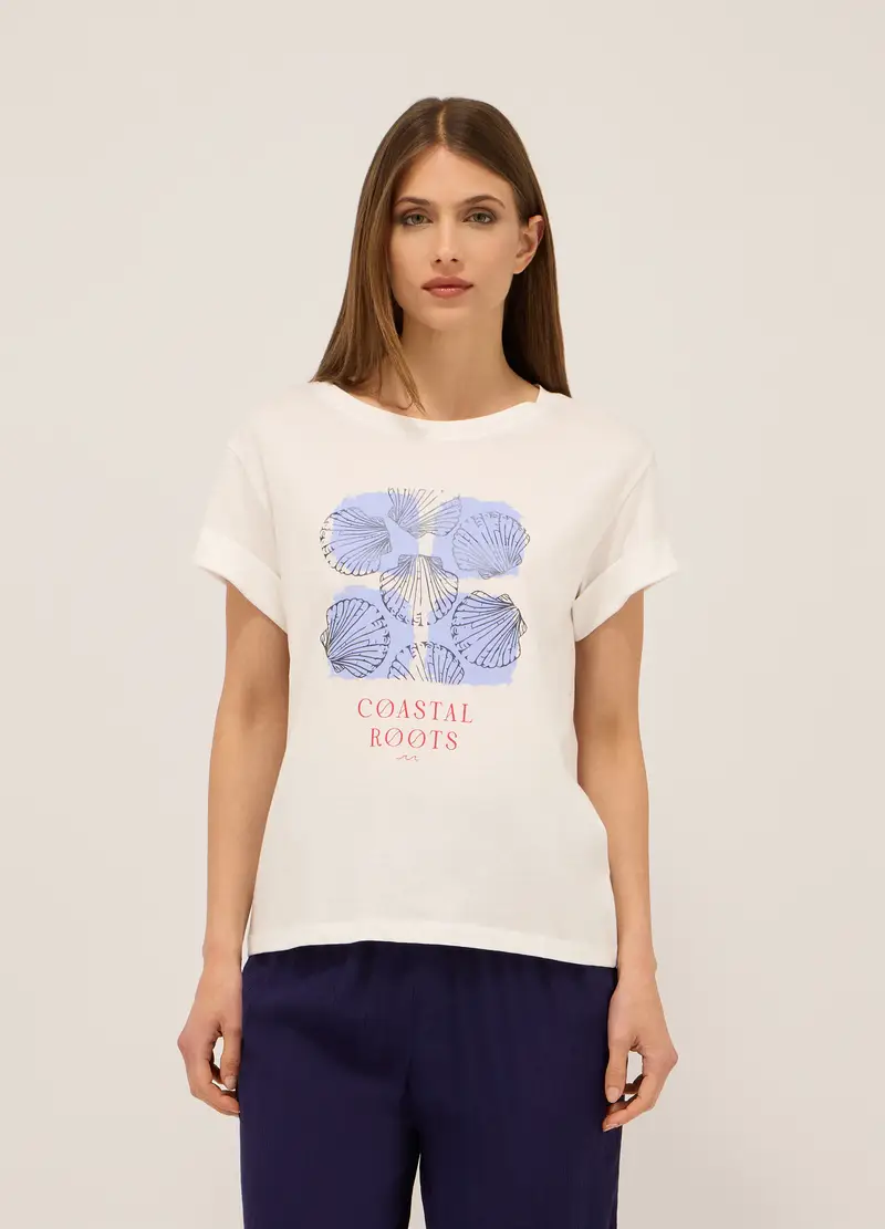 T-shirt In Jersey Di Puro Cotone Donna, Bianco