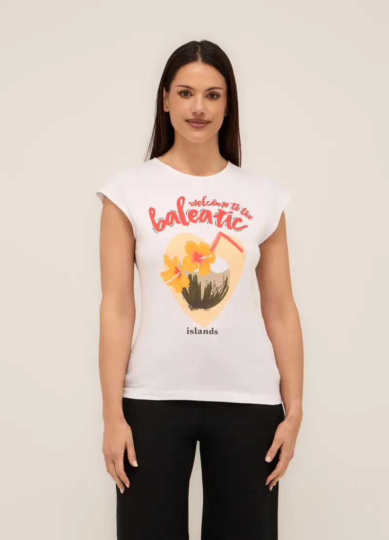 T-shirt In Jersey Di Puro Cotone Donna, Bianco