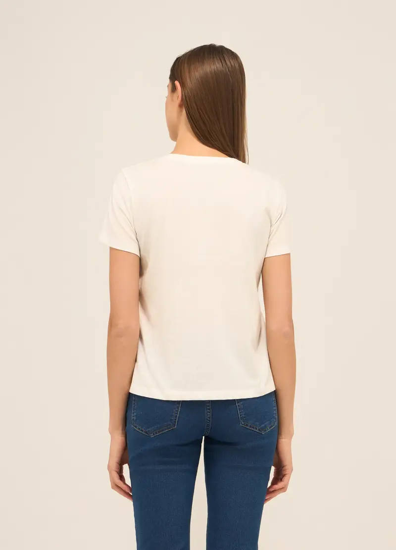 T-shirt In Jersey Di Puro Cotone Donna, Bianco gesso miniatura 2
