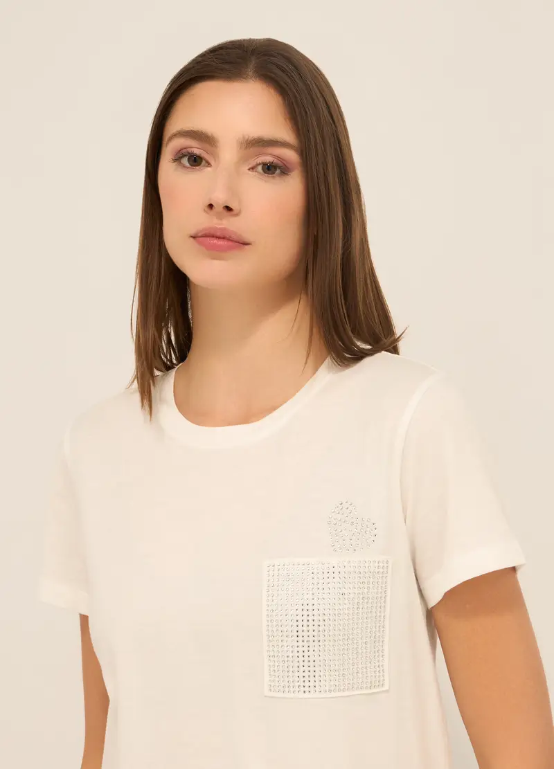 T-shirt In Jersey Di Puro Cotone Donna, Bianco gesso miniatura 3