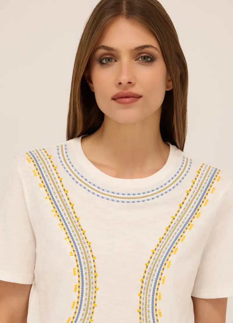 T-shirt In Jersey Di Puro Cotone Donna, Bianco gesso miniatura 3