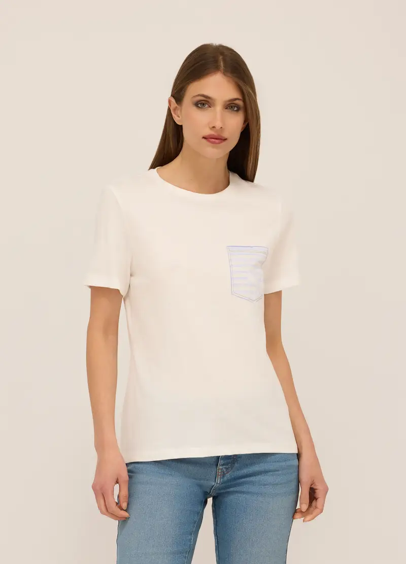 T-shirt In Jersey Di Puro Cotone Donna, Bianco gesso