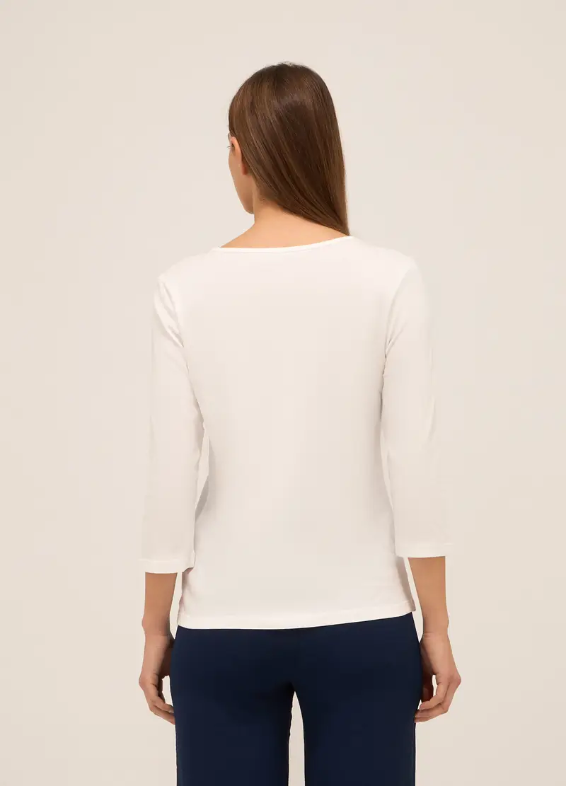 T-shirt In Jersey Di Puro Cotone Donna, Bianco gesso miniatura 2