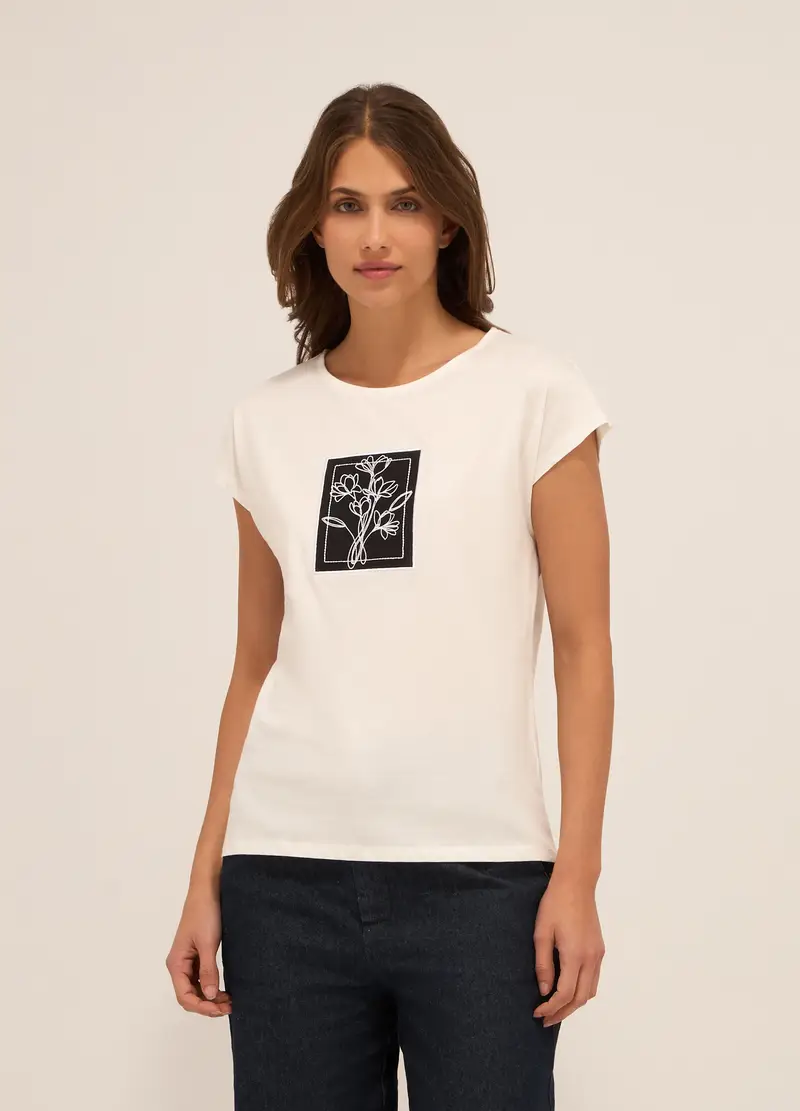 T-shirt In Jersey Di Puro Cotone Donna, Bianco ottico