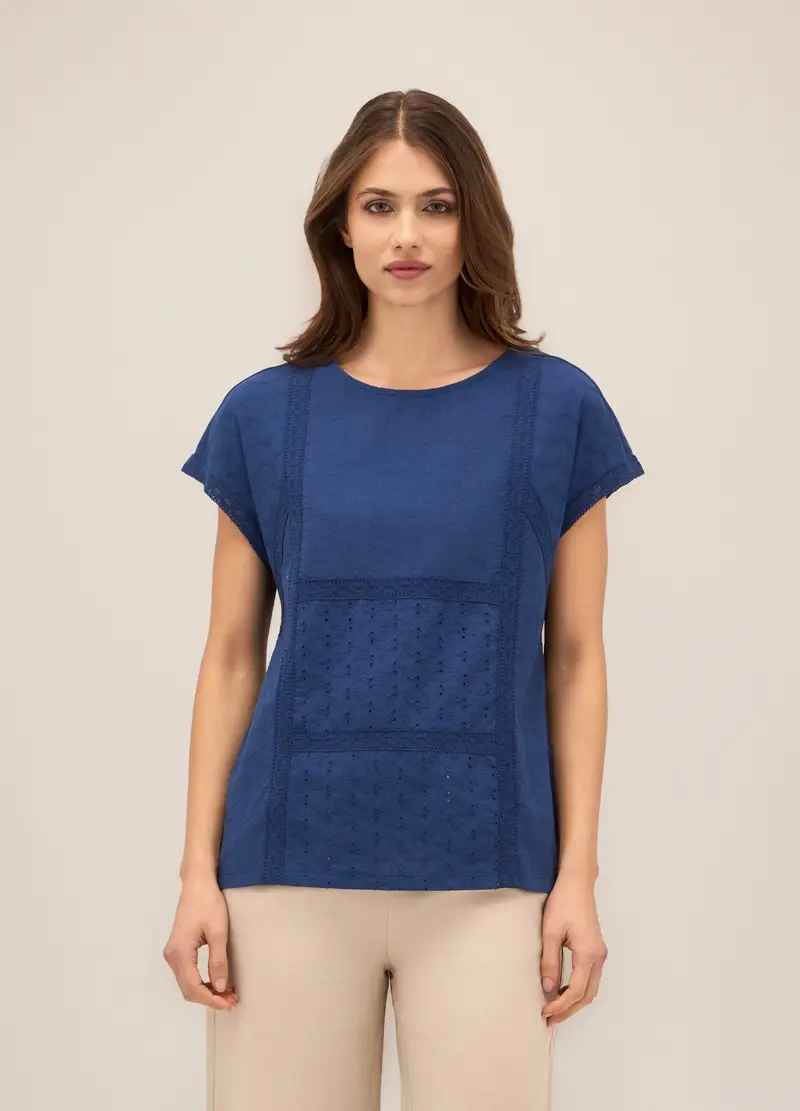 T-shirt In Jersey Di Puro Cotone Donna, Blu Bluette