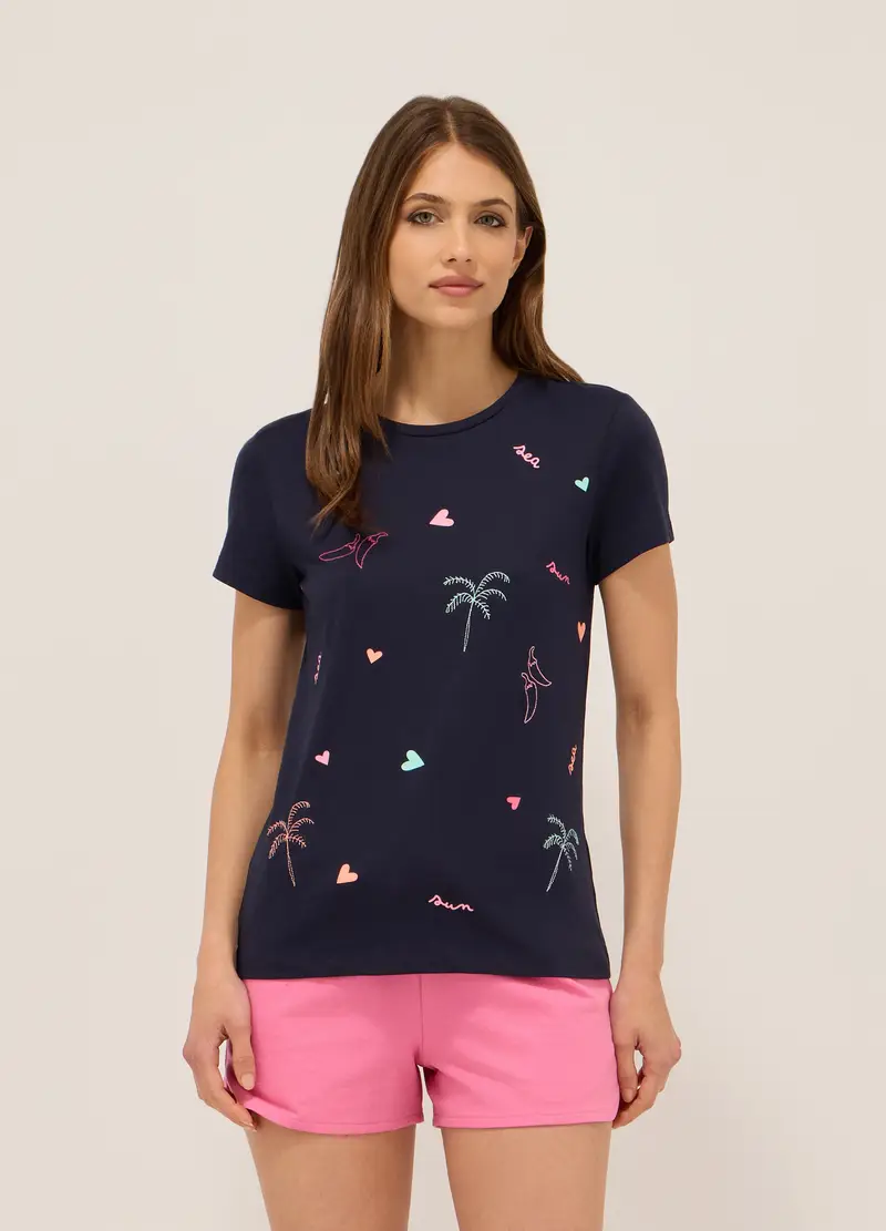 T-shirt In Jersey Di Puro Cotone Donna, Blu Bluette