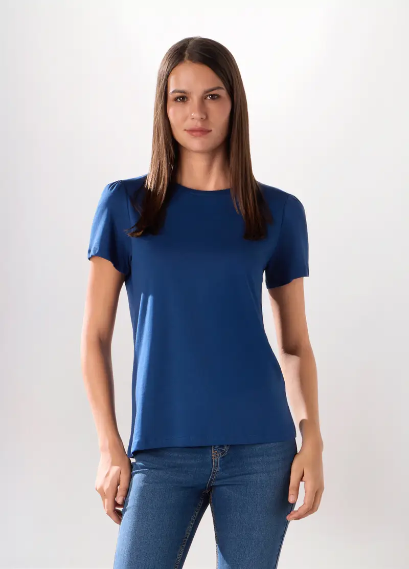 T-shirt In Jersey Di Puro Cotone Donna, Blu Bluette