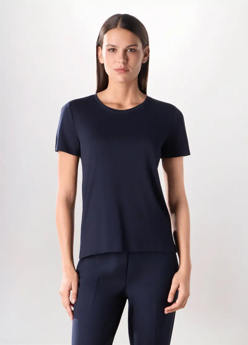 T-shirt In Jersey Di Puro Cotone Donna, Blu scuro
