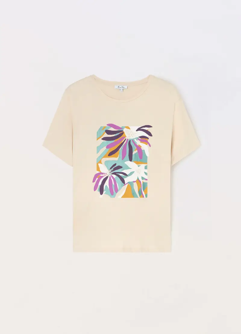 T-shirt In Jersey Di Puro Cotone Donna Curvy, Beige chiaro