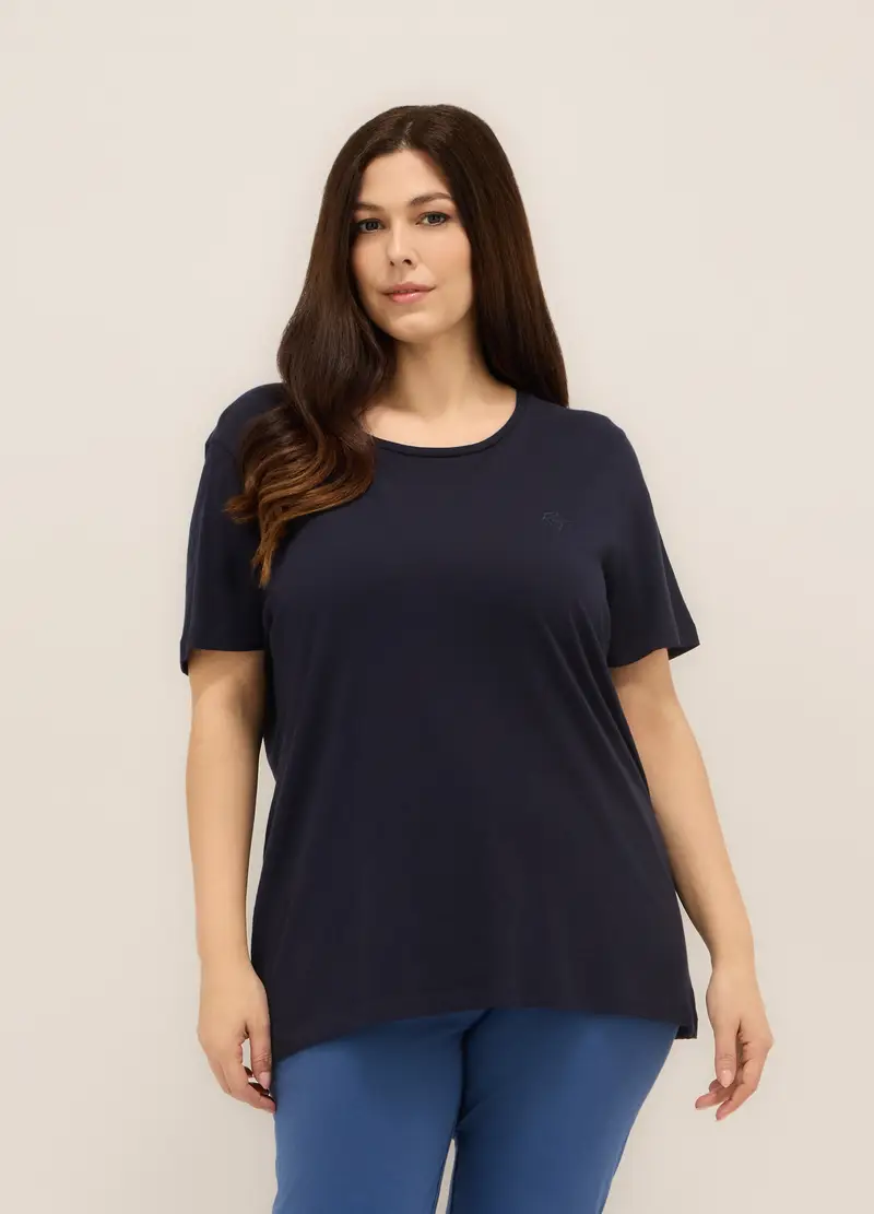 T-shirt In Jersey Di Puro Cotone Donna Curvy, Blu scuro