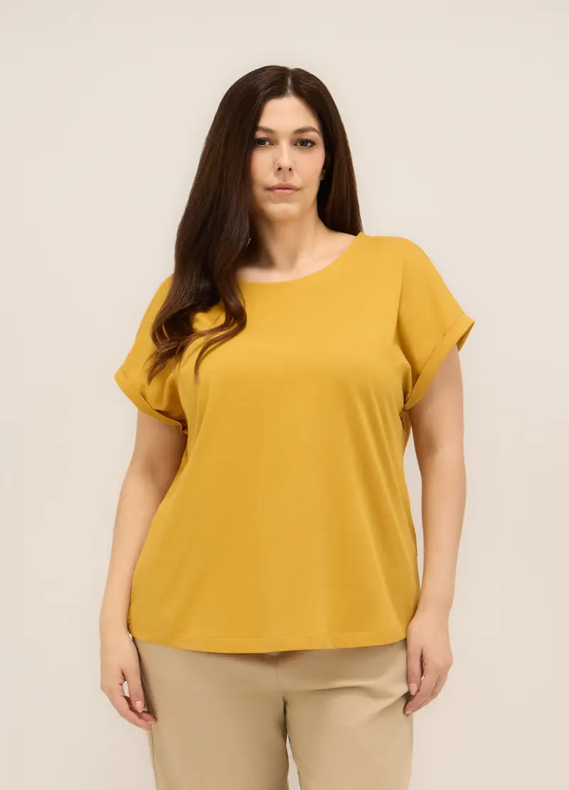 T-shirt In Jersey Di Puro Cotone Donna Curvy, Giallo ocra