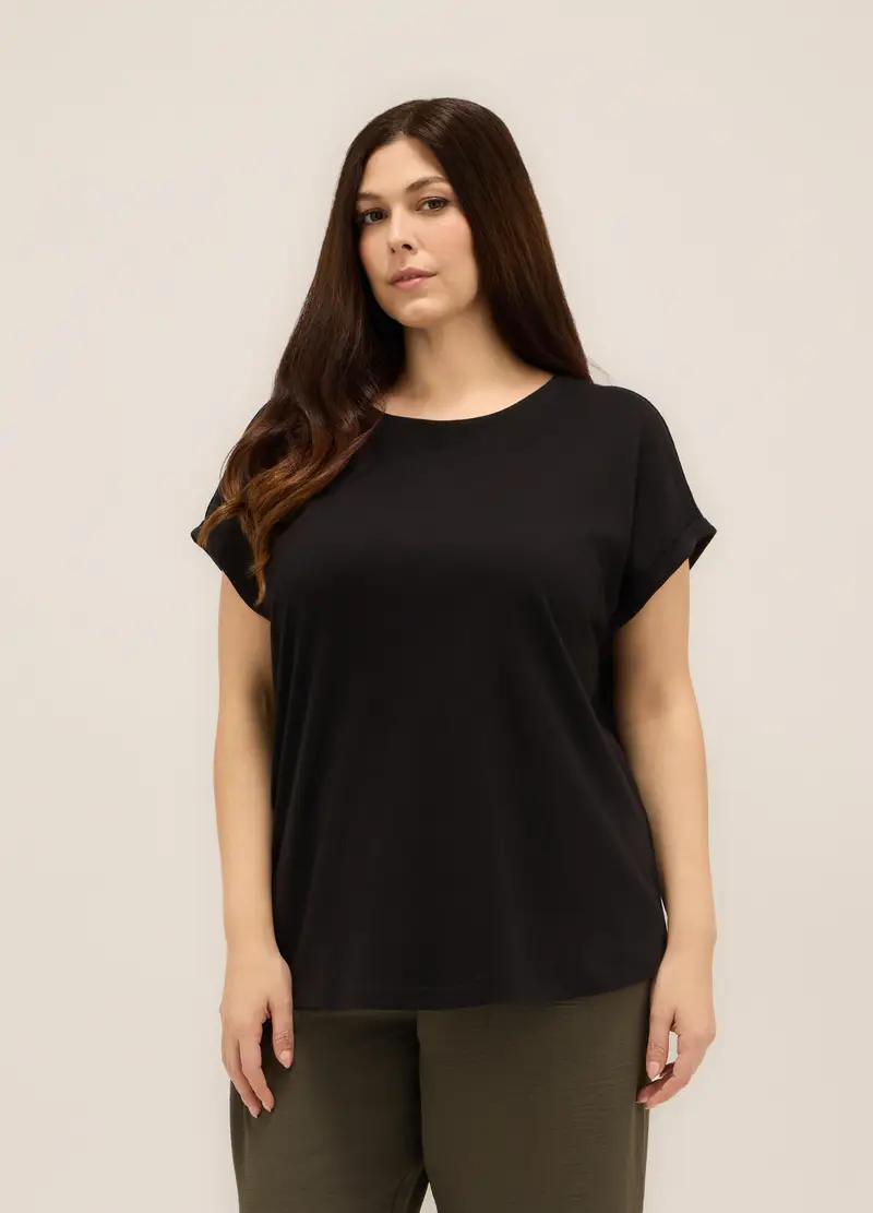 T-shirt In Jersey Di Puro Cotone Donna Curvy, Nero