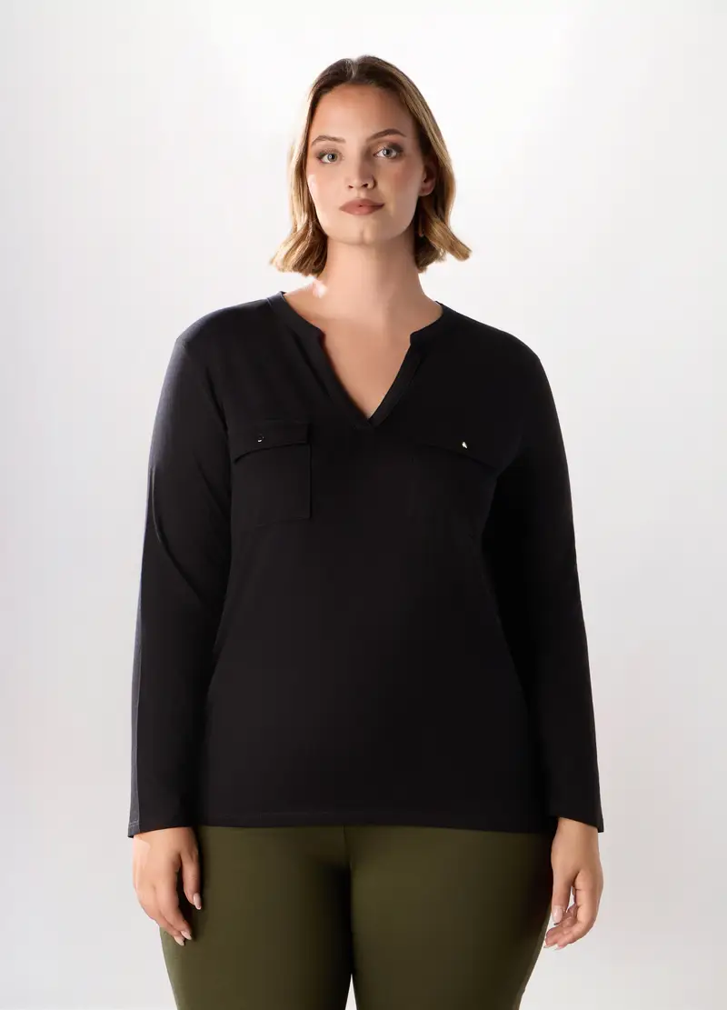 T-shirt In Jersey Di Puro Cotone Donna Curvy, Nero