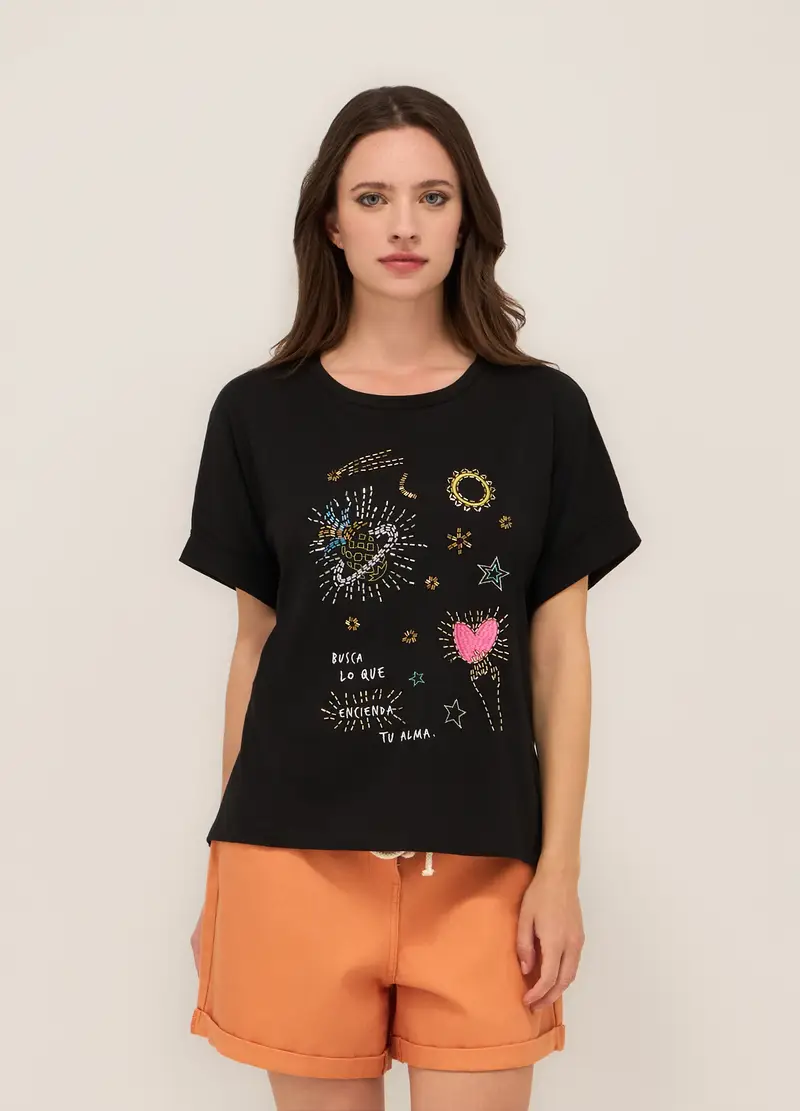 T-shirt In Jersey Di Puro Cotone Donna, Nero