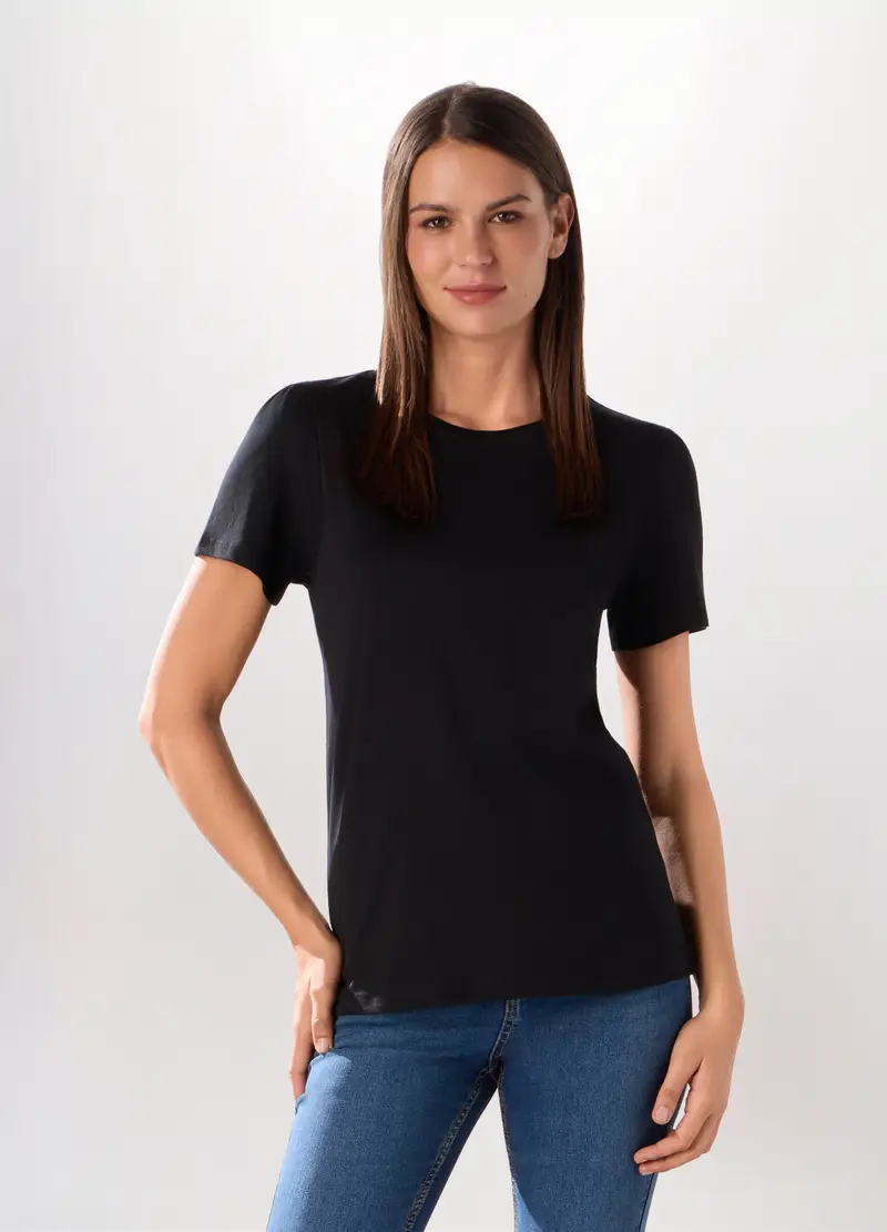 T-shirt In Jersey Di Puro Cotone Donna, Nero