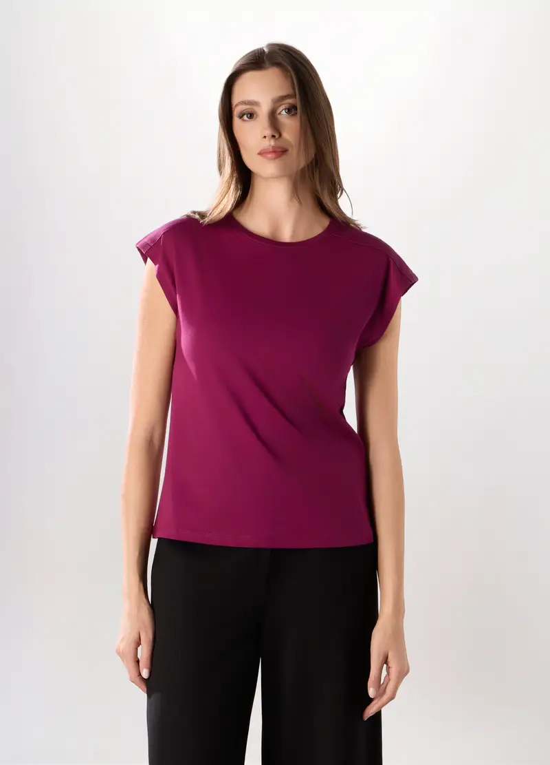 T-shirt In Jersey Di Puro Cotone Donna, Rosso burgundy