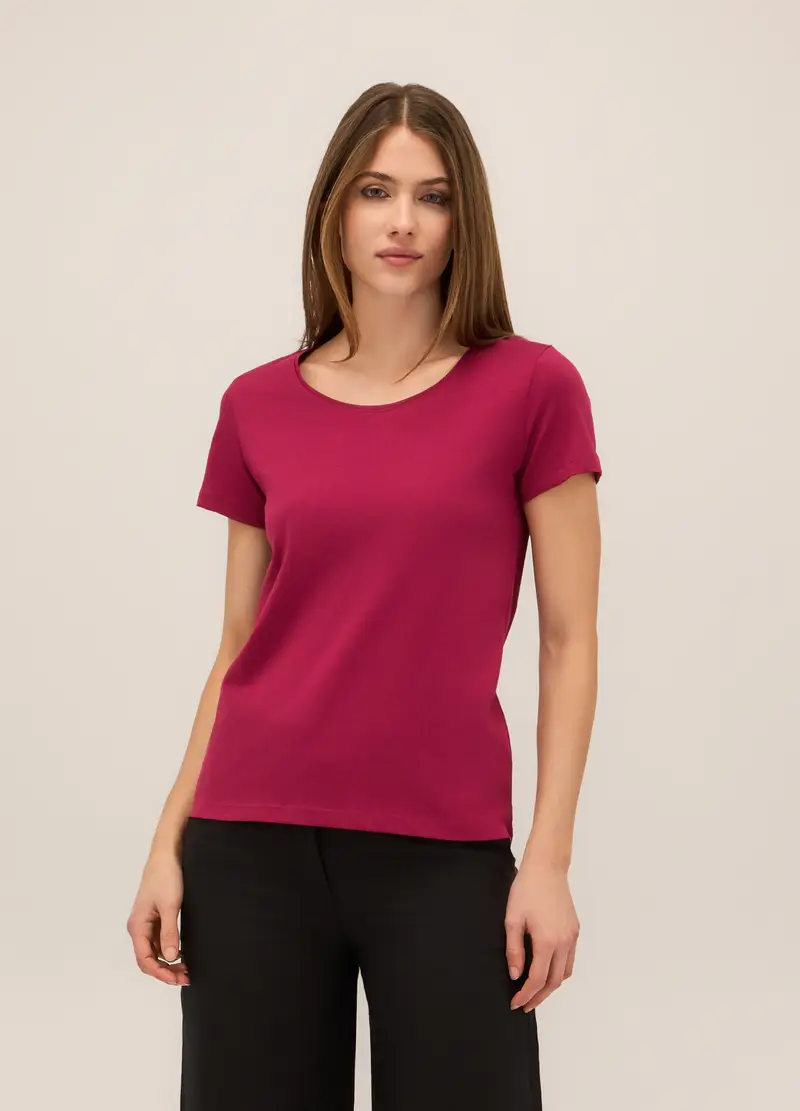 T-shirt In Jersey Di Puro Cotone Donna, Rosso fragola