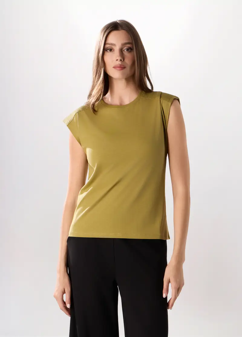 T-shirt In Jersey Di Puro Cotone Donna, Verde muschio