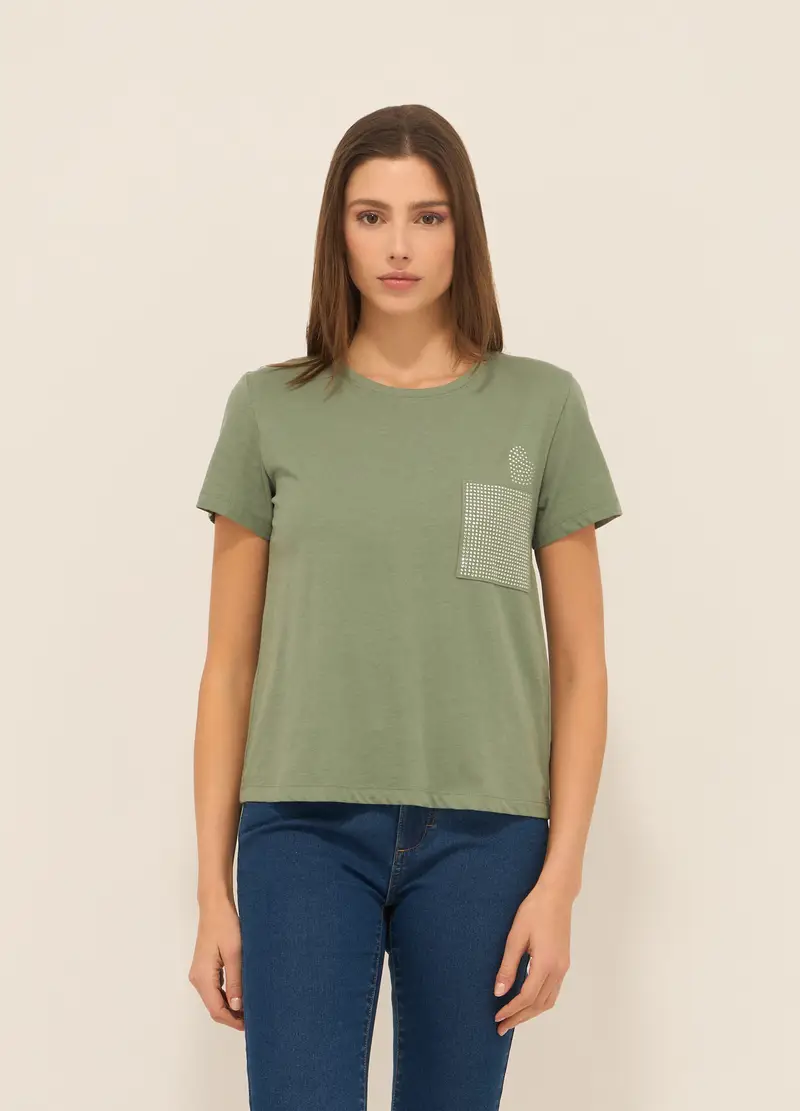 T-shirt In Jersey Di Puro Cotone Donna, Verde salvia