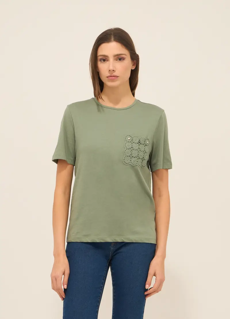 T-shirt In Jersey Di Puro Cotone Donna, Verde salvia
