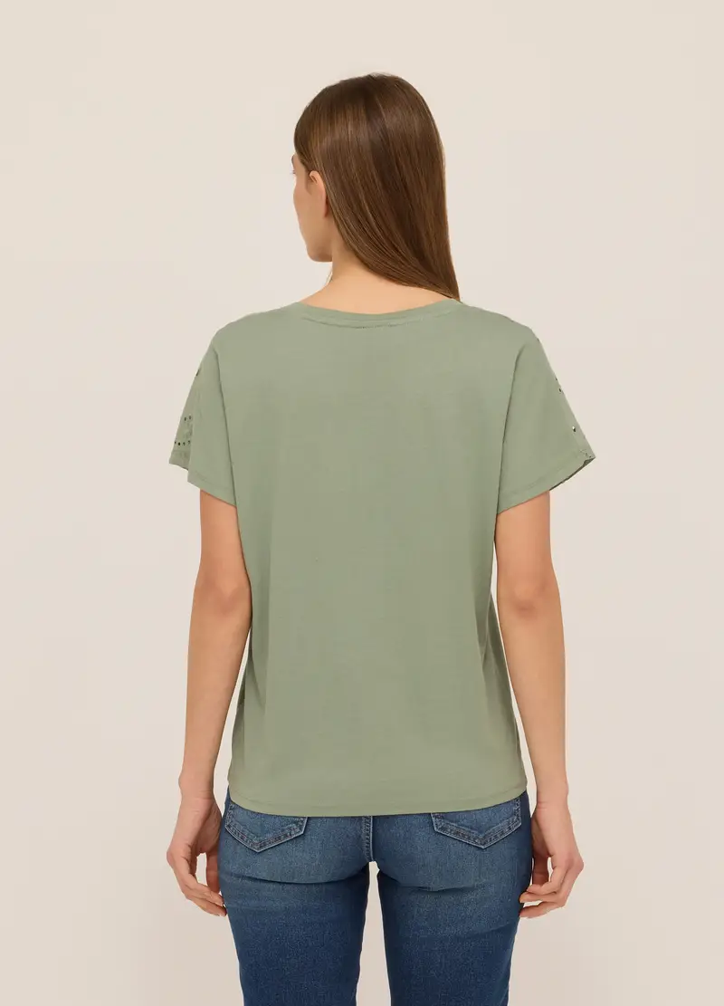 T-shirt In Jersey Di Puro Cotone Donna, Verde salvia miniatura 2