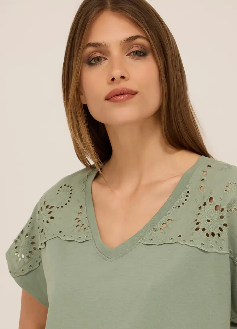 T-shirt In Jersey Di Puro Cotone Donna, Verde salvia miniatura 3