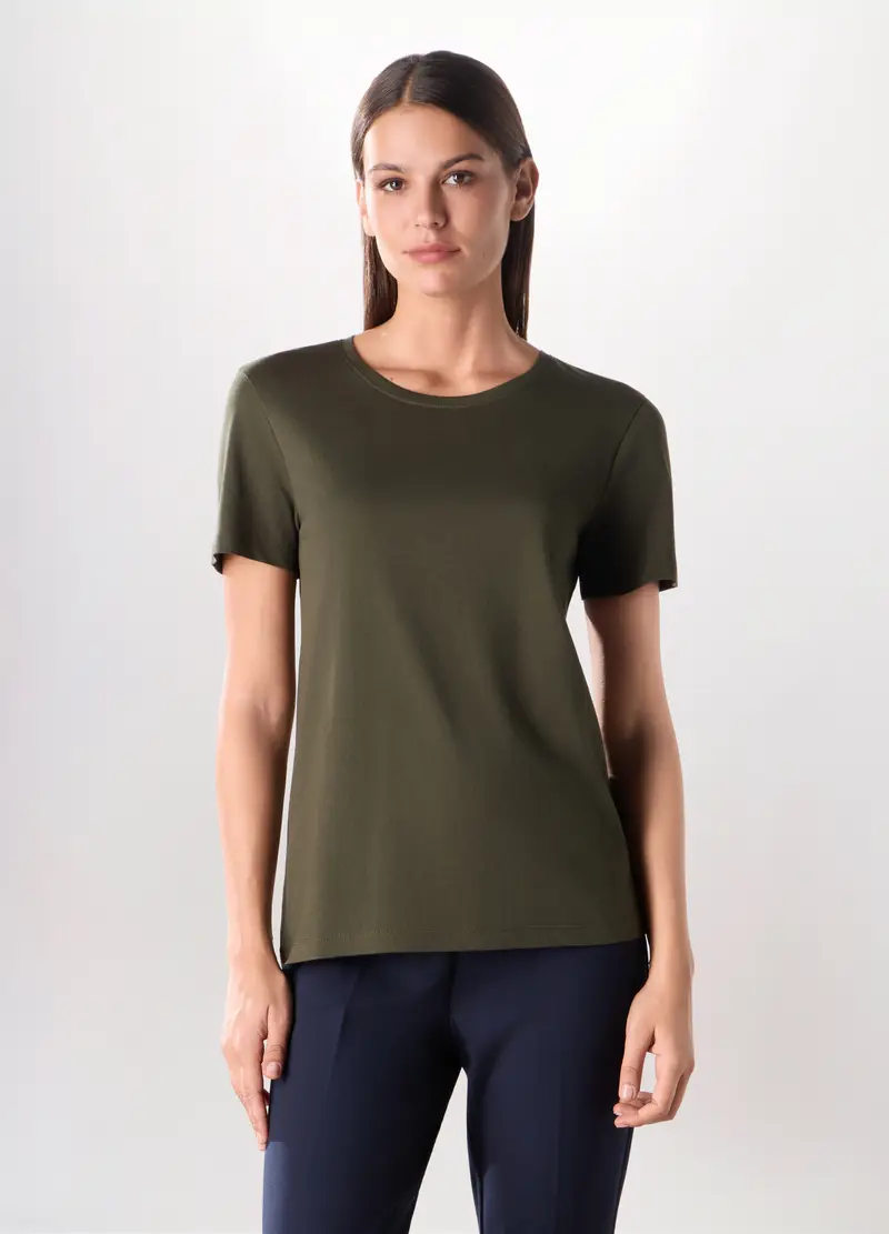 T-shirt In Jersey Di Puro Cotone Donna, Verde scuro