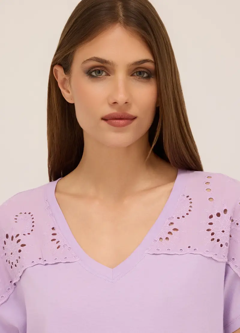 T-shirt In Jersey Di Puro Cotone Donna, Viola lavanda miniatura 3