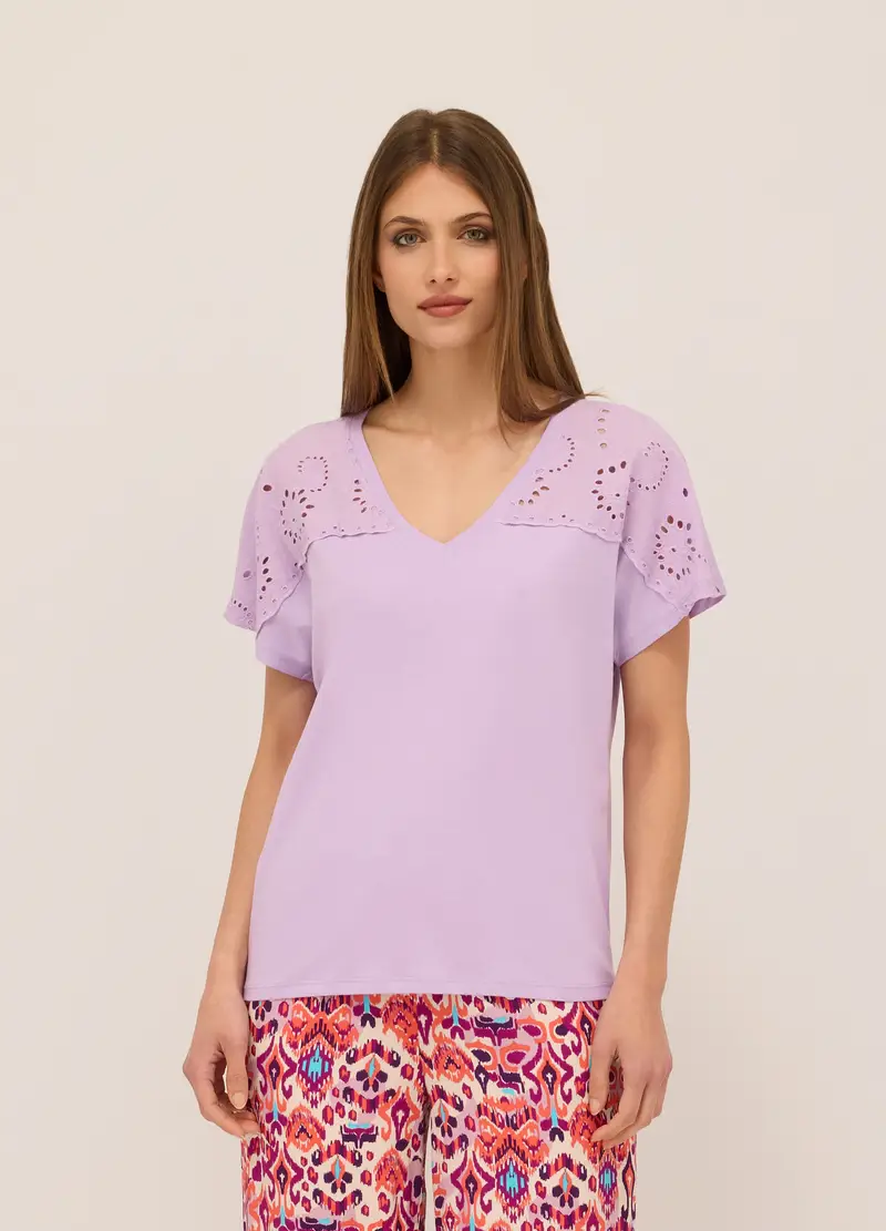 T-shirt In Jersey Di Puro Cotone Donna, Viola lavanda