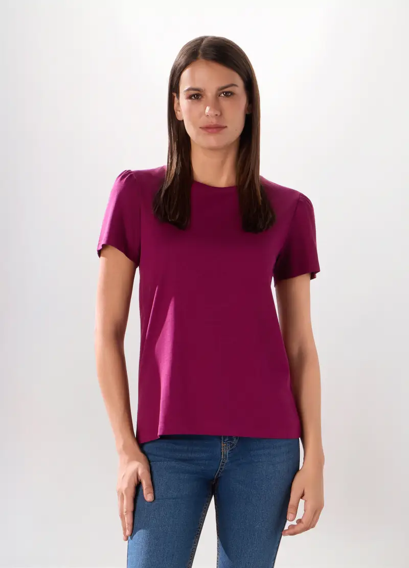 T-shirt In Jersey Di Puro Cotone Donna, Viola malva