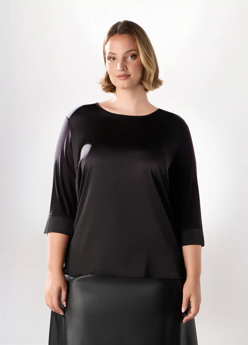 T-shirt In Jersey Di Viscosa Stretch Donna Curvy, Nero