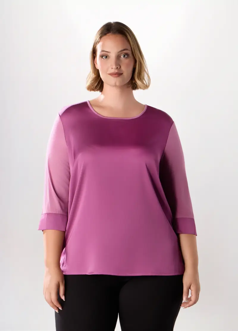 T-shirt In Jersey Di Viscosa Stretch Donna Curvy, Rosa pastello