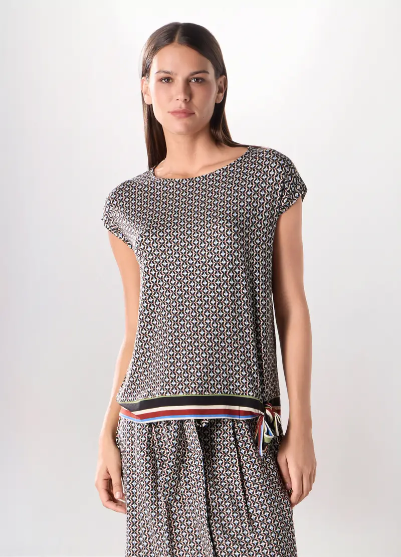 T-shirt In Jersey Di Viscosa Stretch Donna, Nero stampa 2