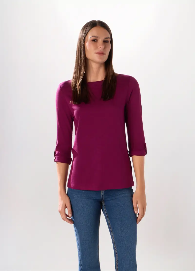 T-shirt In Jersey Slub Di Misto Cotone Donna, Viola malva