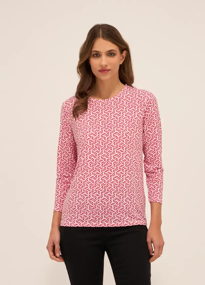 T-shirt In Jersey Stretch Donna, Bianco/Rosso