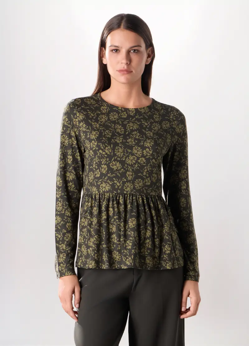 T-shirt In Jersey Stretch Donna, Nero/Verde