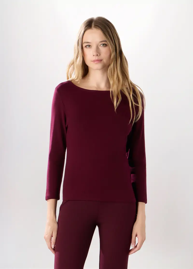 T-shirt In Misto Viscosa Stretch Donna, Rosso burgundy