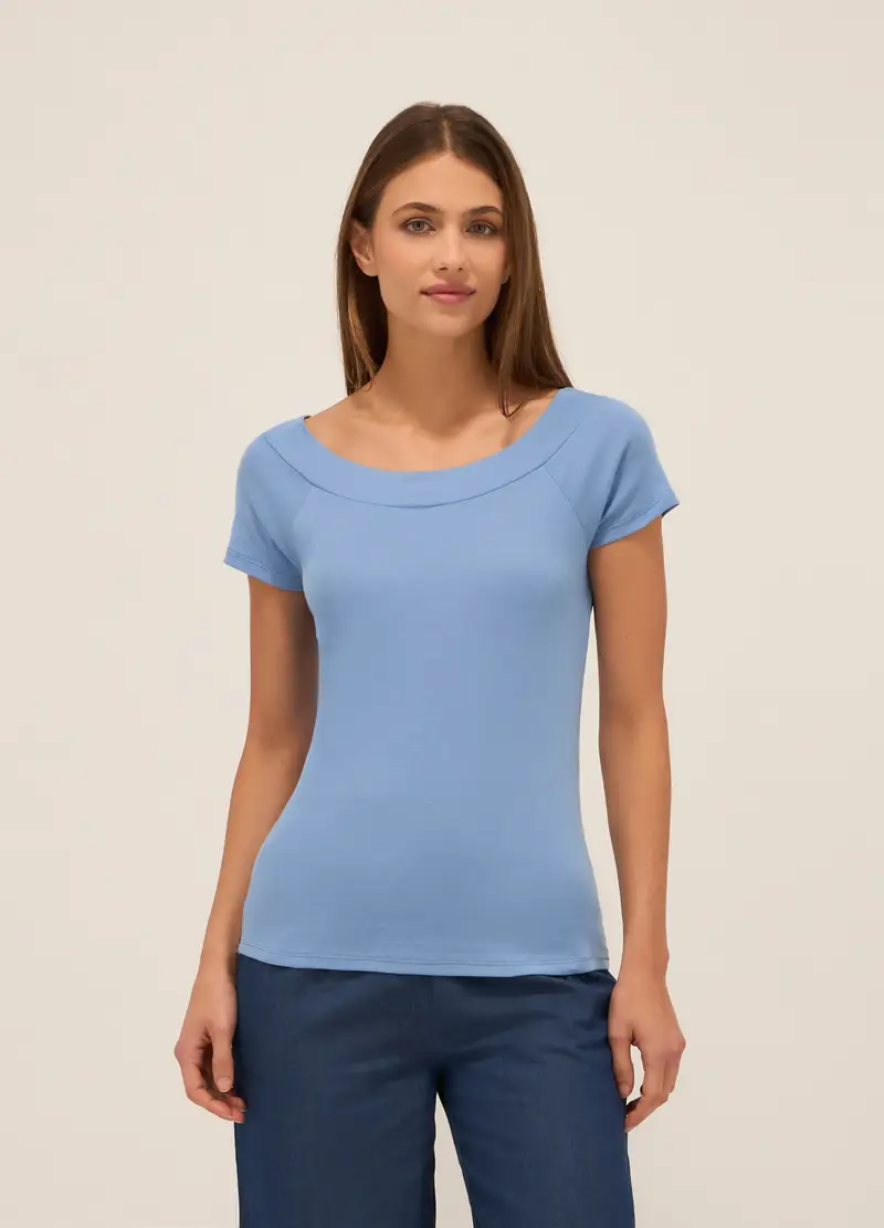 T-shirt In Puro Cotone Donna, Azzurro chiaro