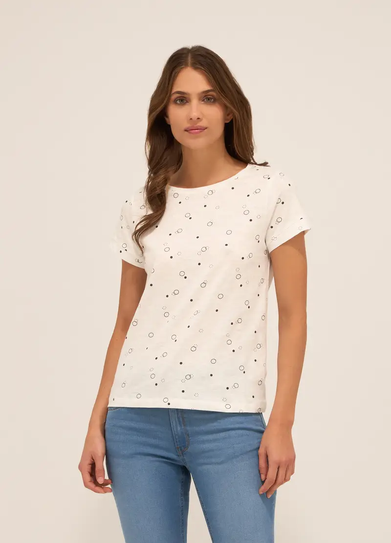 T-shirt In Puro Cotone Donna, Bianco gesso