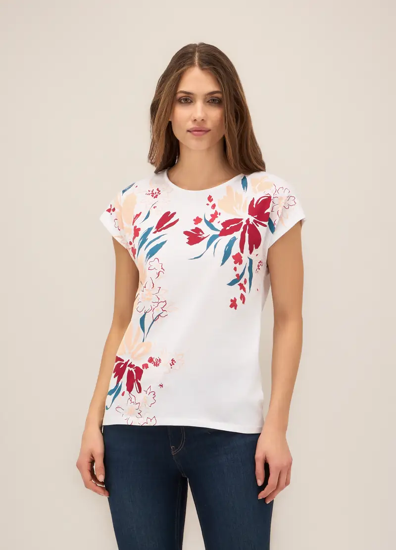 T-shirt In Puro Cotone Donna, Bianco gesso