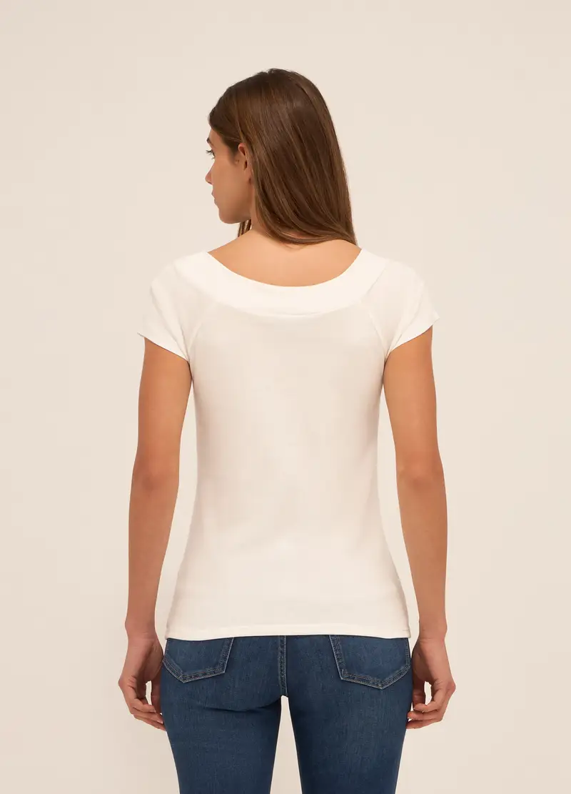 T-shirt In Puro Cotone Donna, Bianco gesso miniatura 2