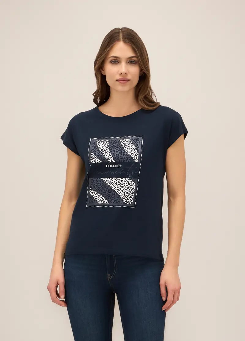 T-shirt In Puro Cotone Donna, Blu navy