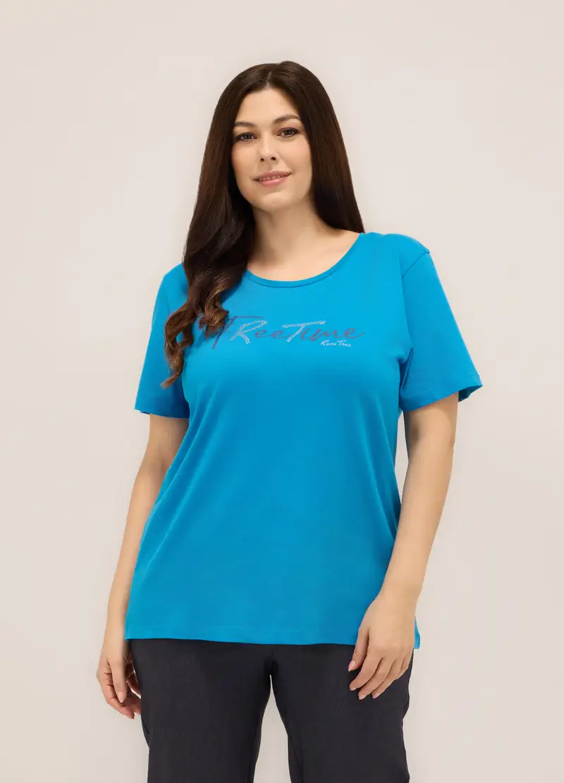 T-shirt In Puro Cotone Donna Curvy, Azzurro cielo