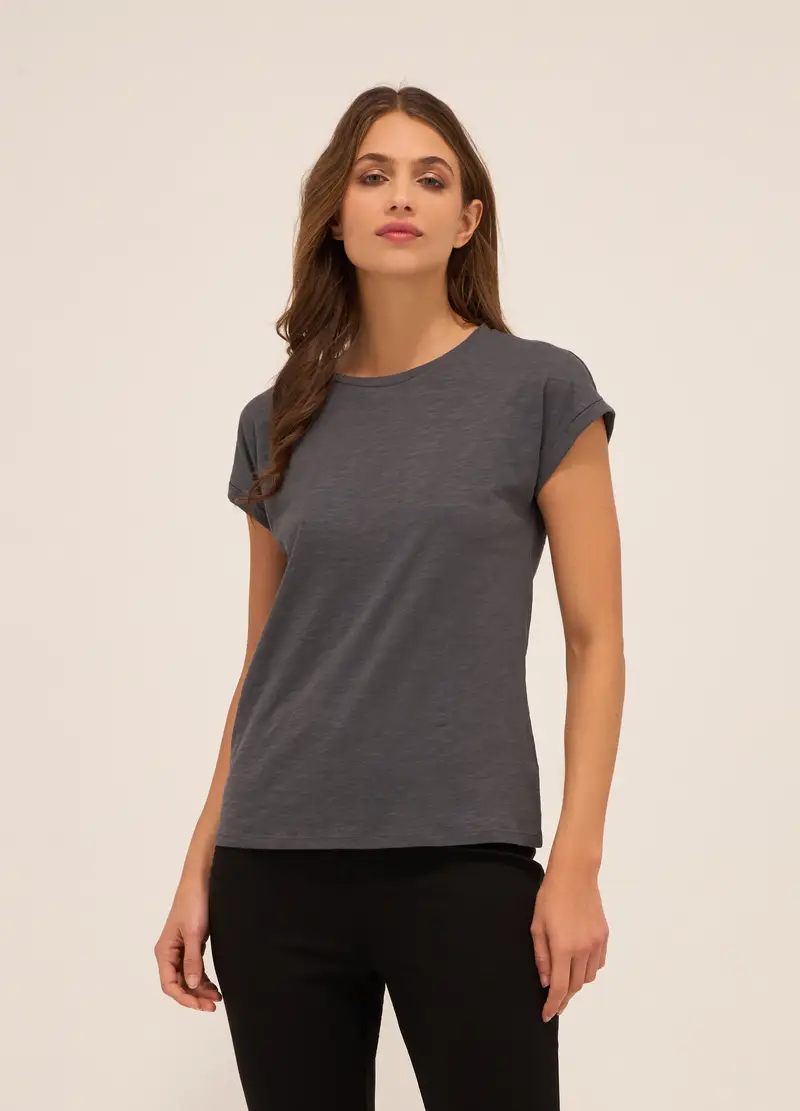 T-shirt In Puro Cotone Donna, Grigio cemento