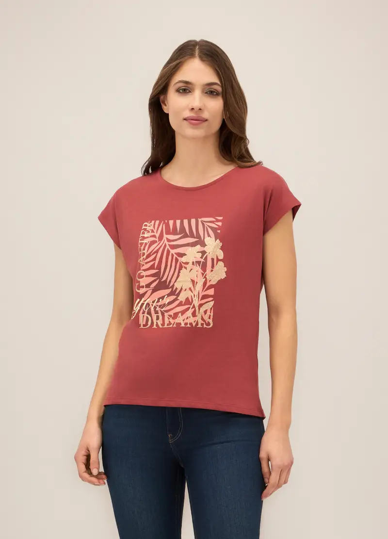 T-shirt In Puro Cotone Donna, Marrone chiaro