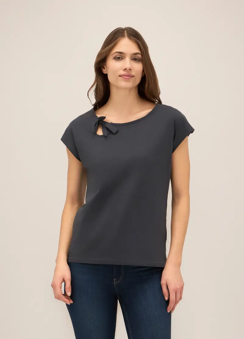 T-shirt In Puro Cotone Donna, Nero canna di fucile