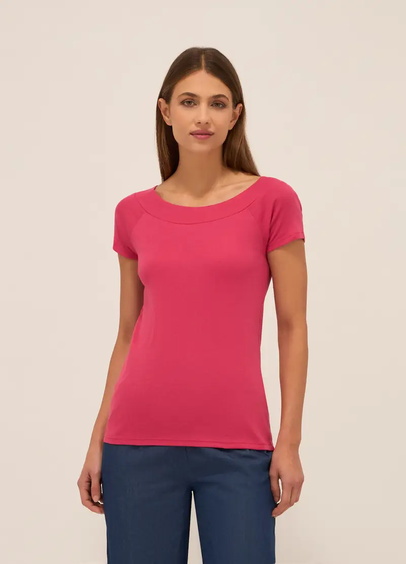 T-shirt In Puro Cotone Donna, Rosa pastello