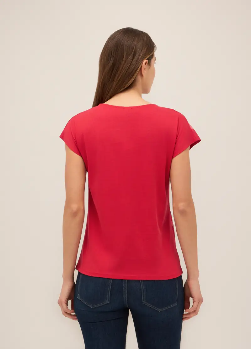 T-shirt In Puro Cotone Donna, Rosso aragosta miniatura 2